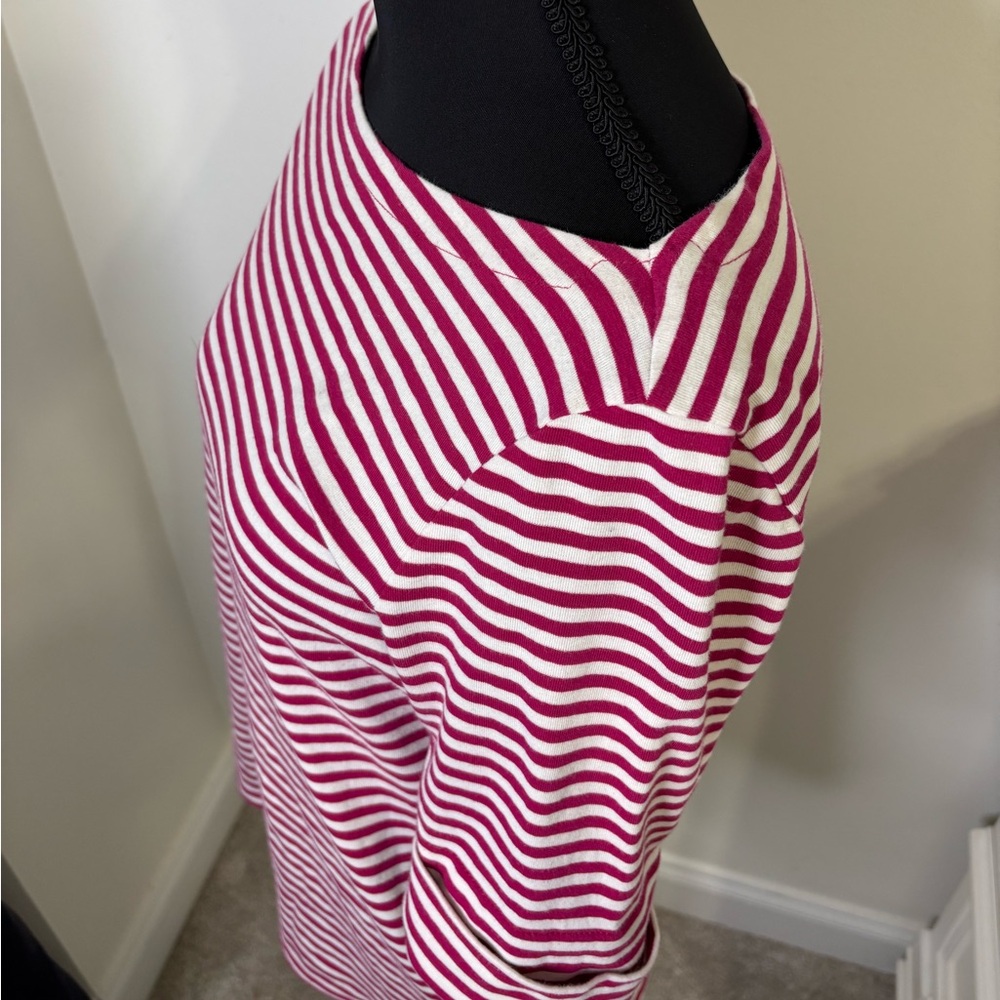 Lauren Ralph Lauren Mulberry Pink and White Striped Top Size Large 1/2 Sleeve - Picture 3 of 9
